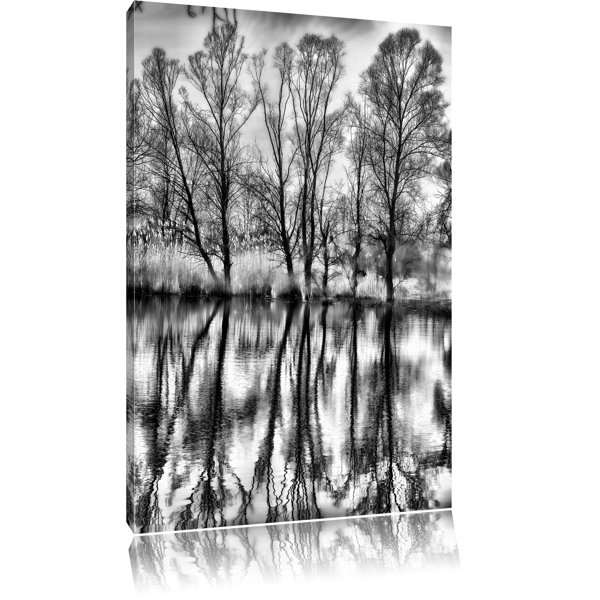 East Urban Home Leinwandbild Bäume spiegeln sich im Wasser in Monochrom